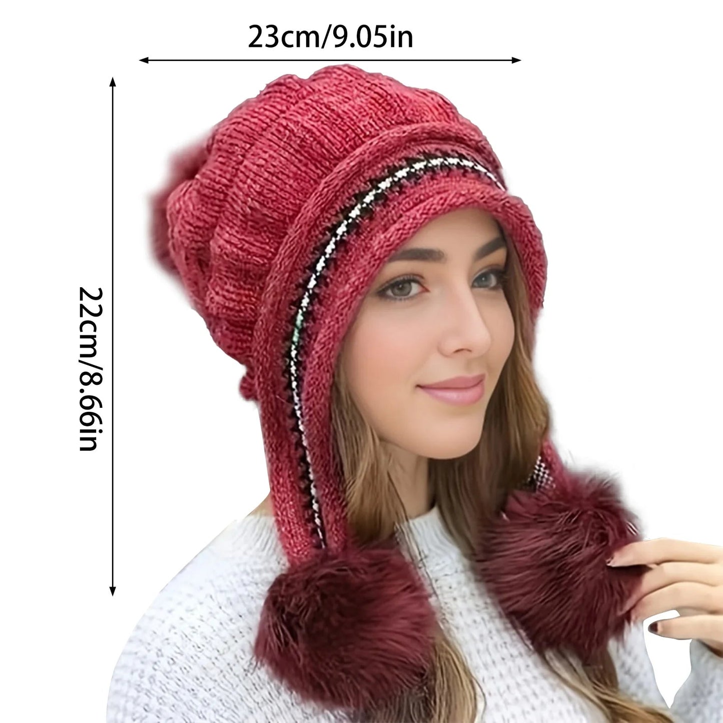 Fleece-Lined Knit Beanie with Faux Fur Pom Pom