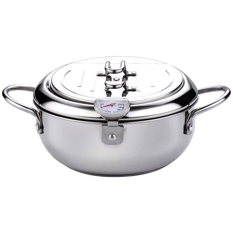 Japanese Deep Frying Pot with Thermometer & Drain Rack