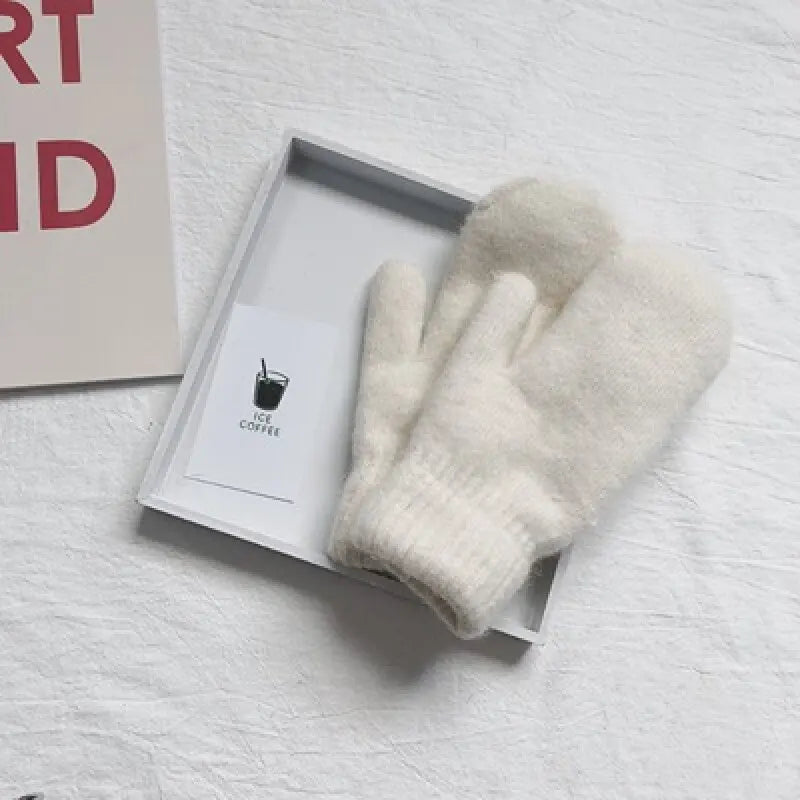 Cashmere-Feel Knit Mittens for Women