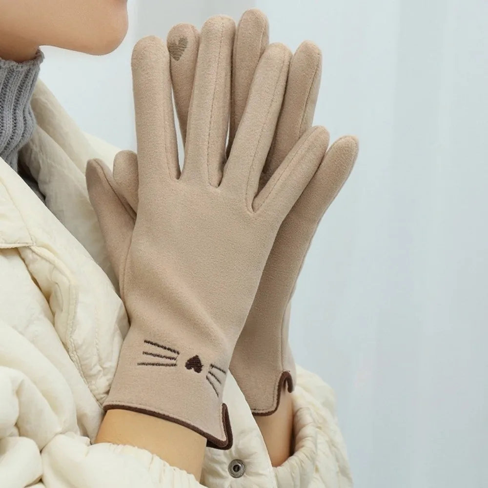 Women’s Cat Embroidery Touchscreen Winter Gloves