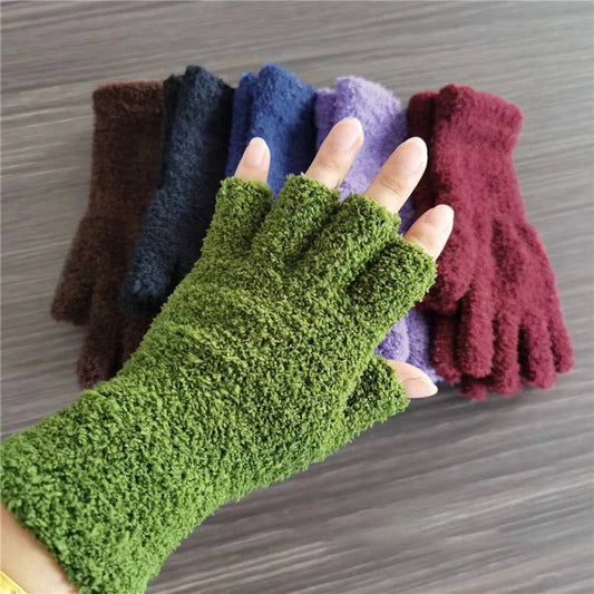 Knit Half-Finger Gloves with Fleece Lining