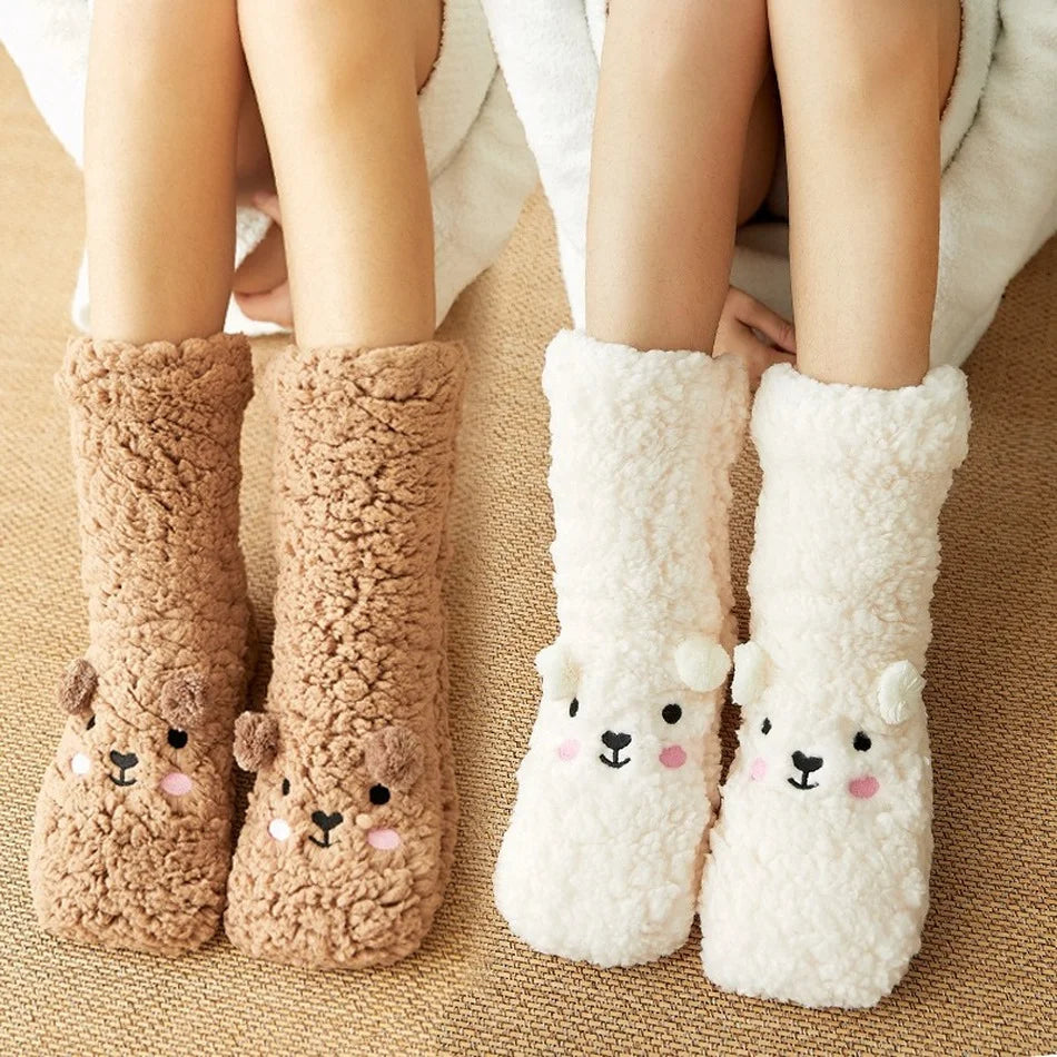 Kawaii Bear Fleece Slipper Socks
