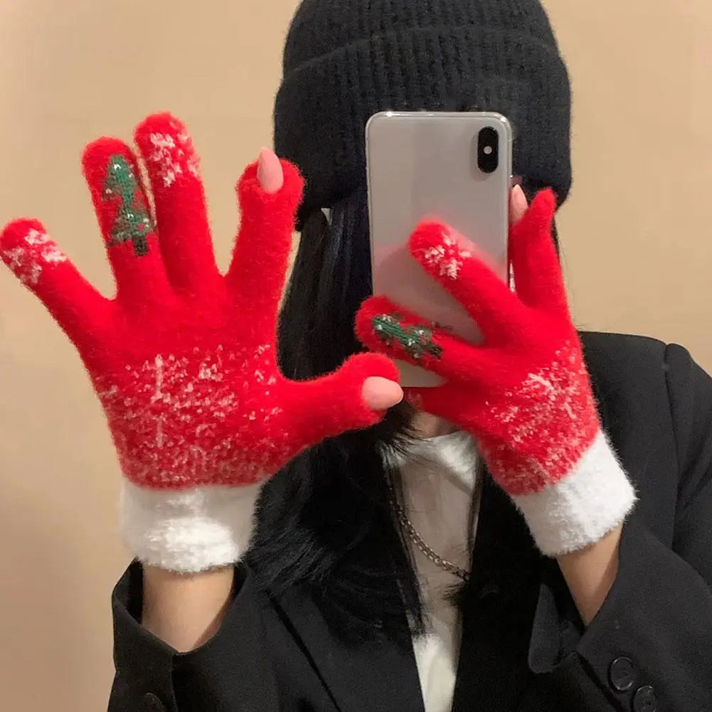 Festive Convertible Fleece-Lined Fingerless Gloves