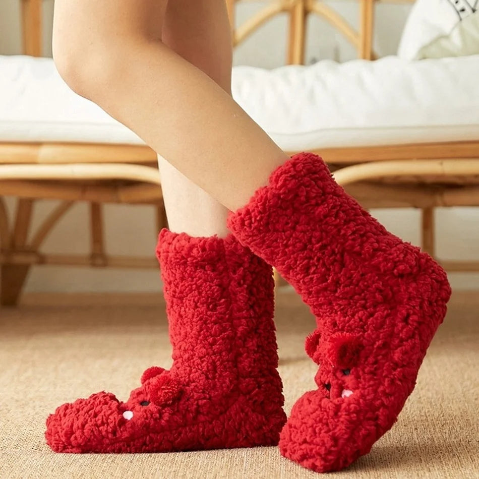 Kawaii Bear Fleece Slipper Socks