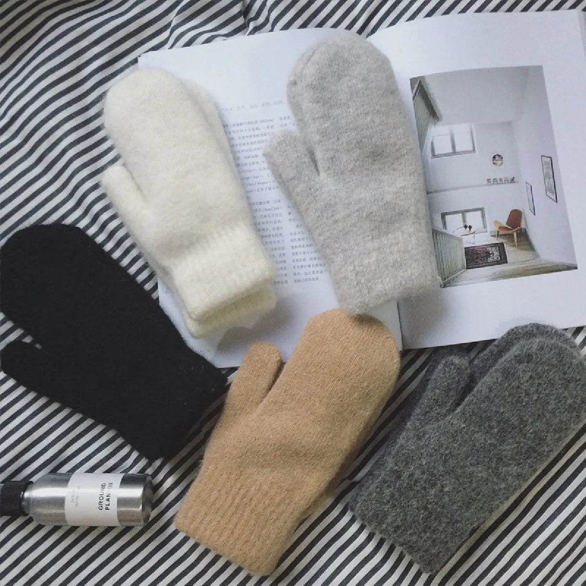 Cashmere-Feel Knit Mittens for Women