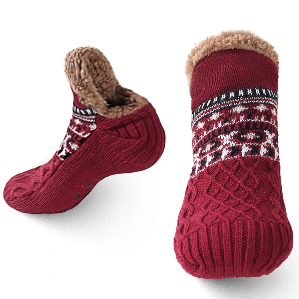 Knitted Slipper Socks with Warm Fleece Lining