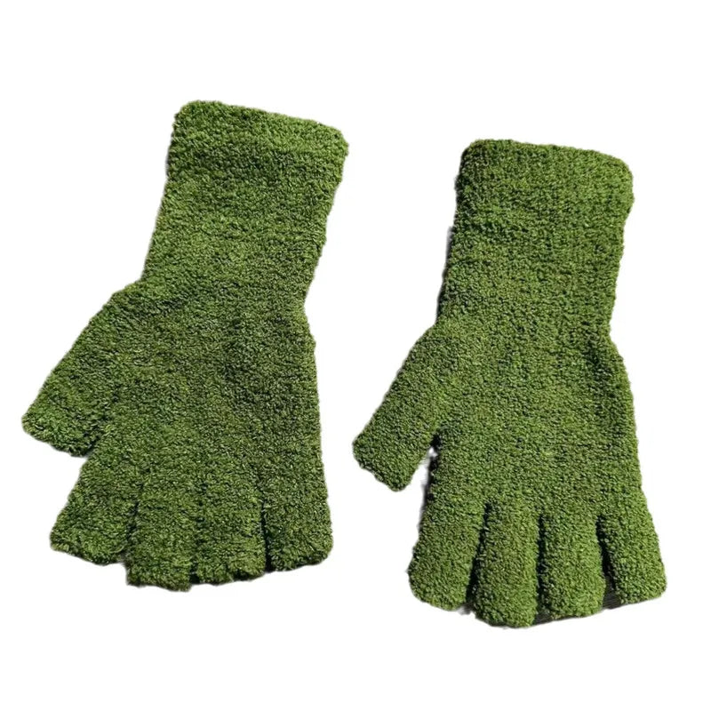 Knit Half-Finger Gloves with Fleece Lining