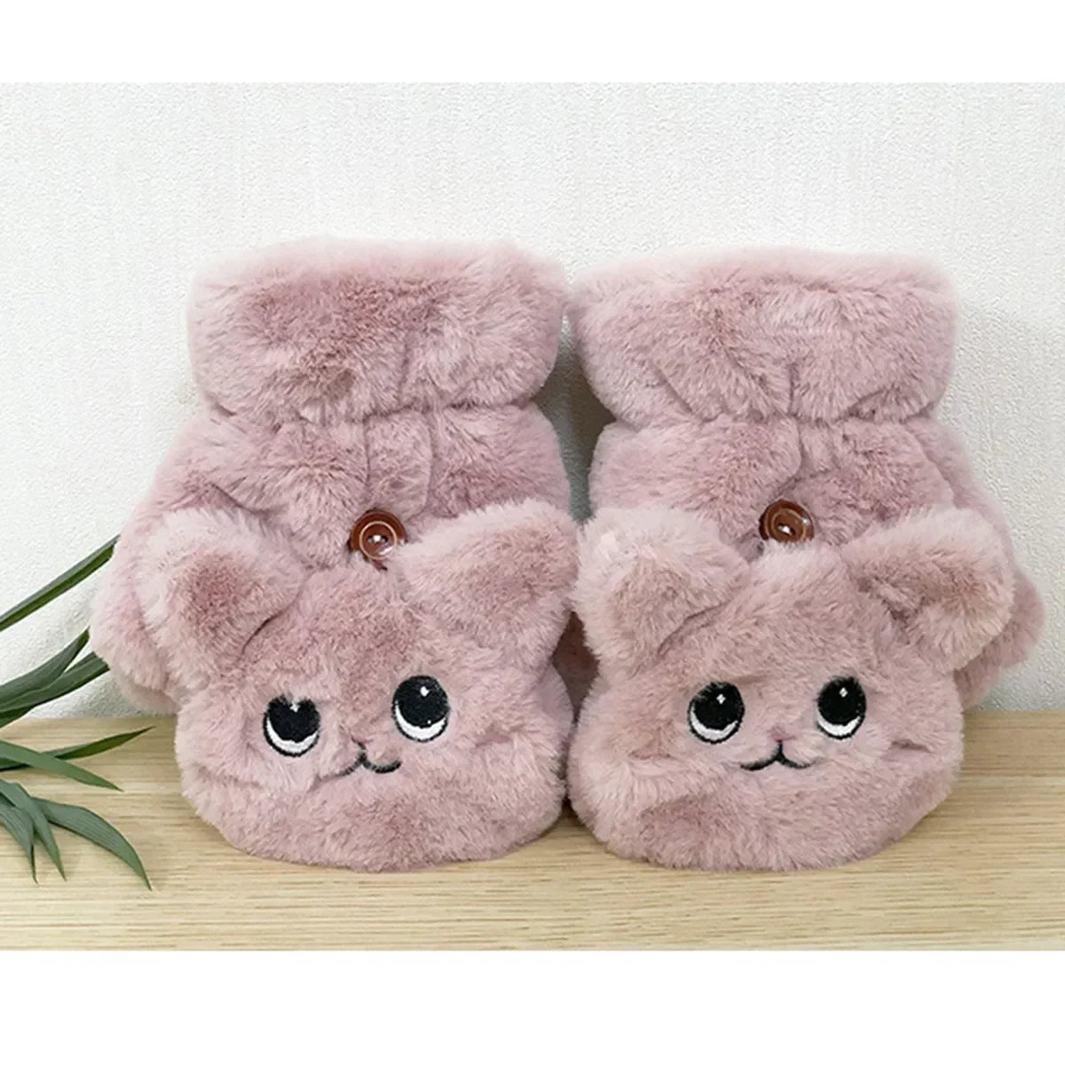 Plush Animal Fingerless Flip-Mitt Gloves