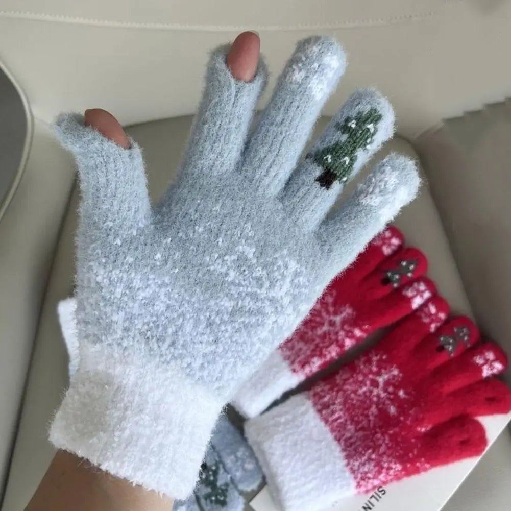 Festive Convertible Fleece-Lined Fingerless Gloves