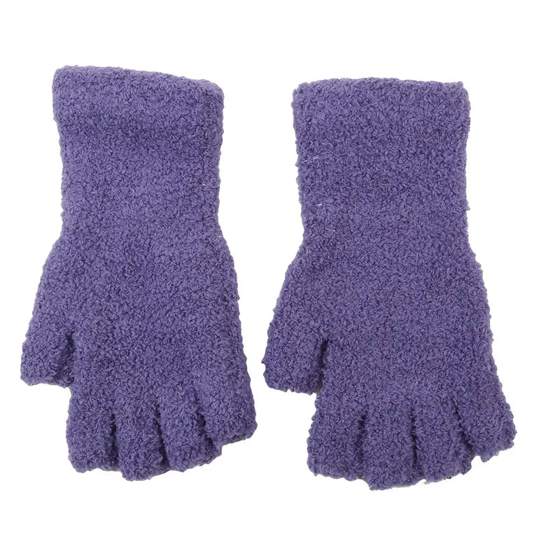 Knit Half-Finger Gloves with Fleece Lining