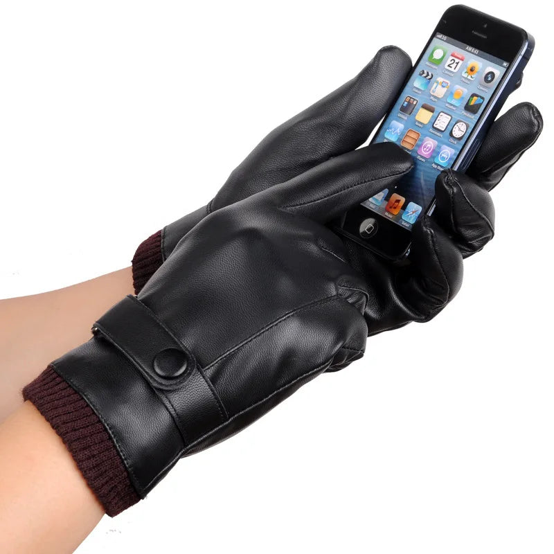 Touch Screen Men’s Leather Gloves for Winter