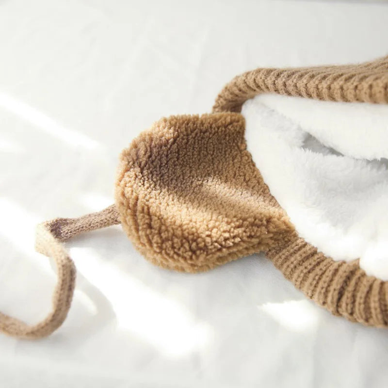 Kids Knit Beanie with Earflaps & Pompom