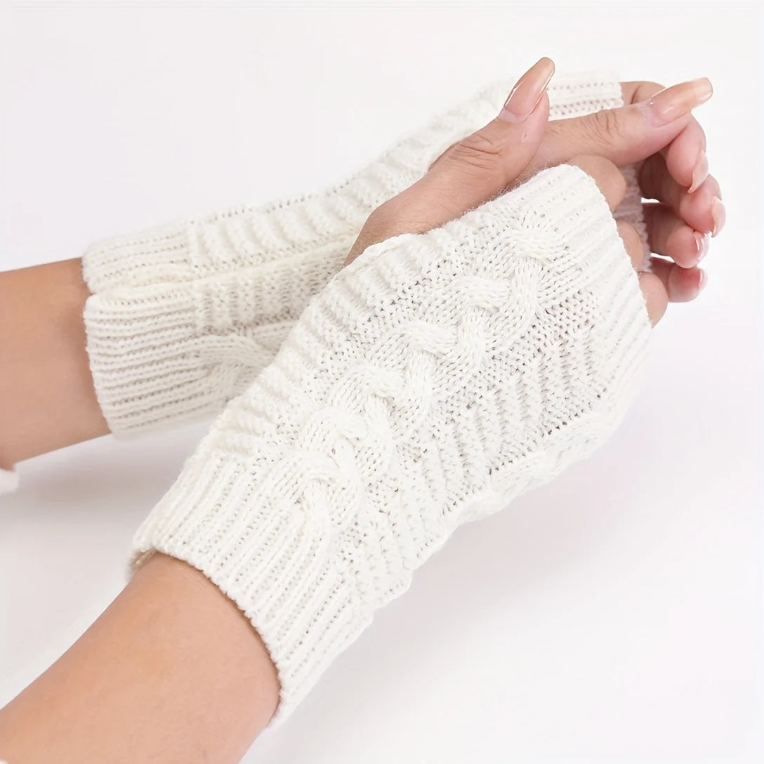 Women’s Knit Fingerless Gloves with Fleece Lining
