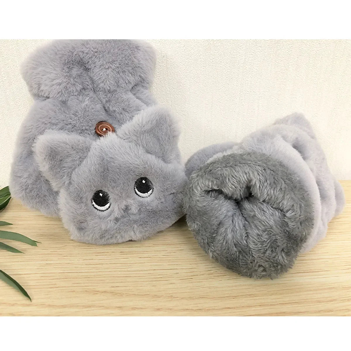 Plush Animal Fingerless Flip-Mitt Gloves