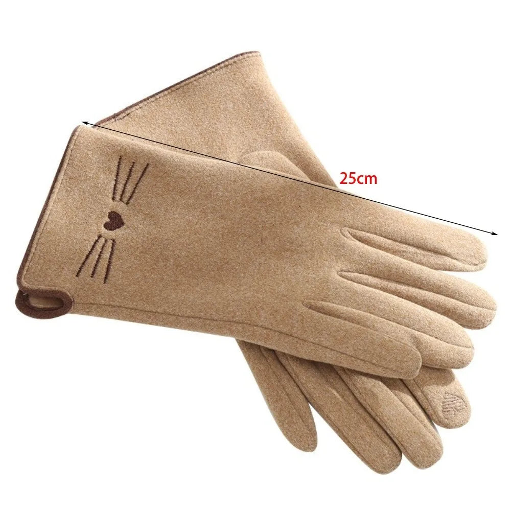 Women’s Cat Embroidery Touchscreen Winter Gloves