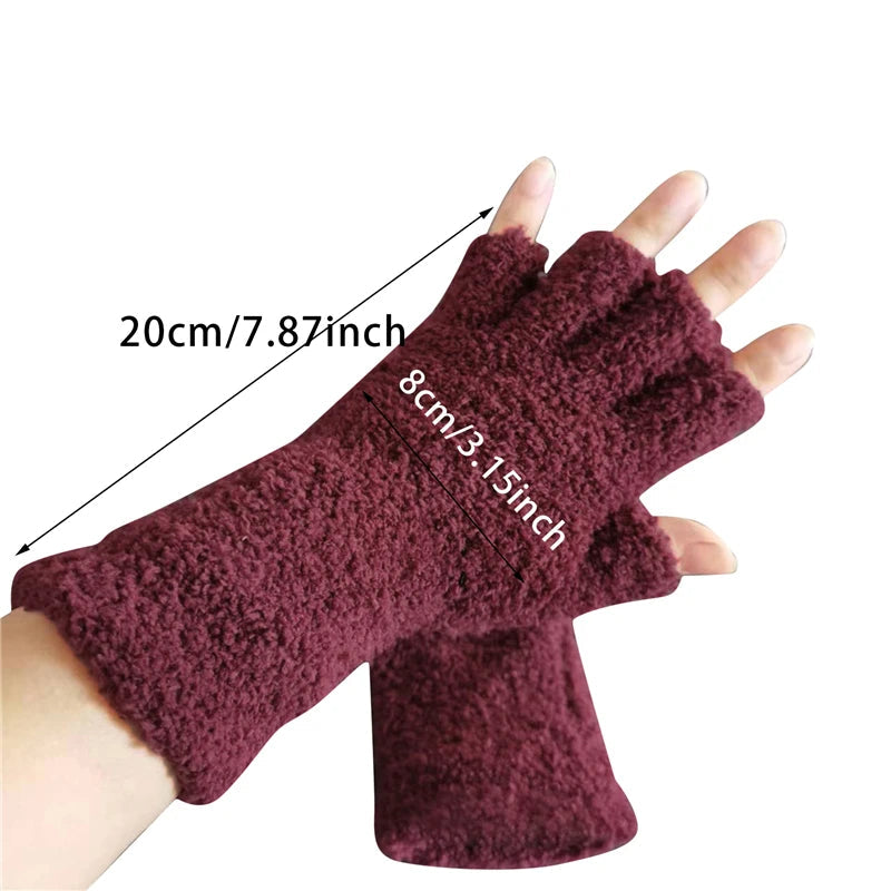 Knit Half-Finger Gloves with Fleece Lining
