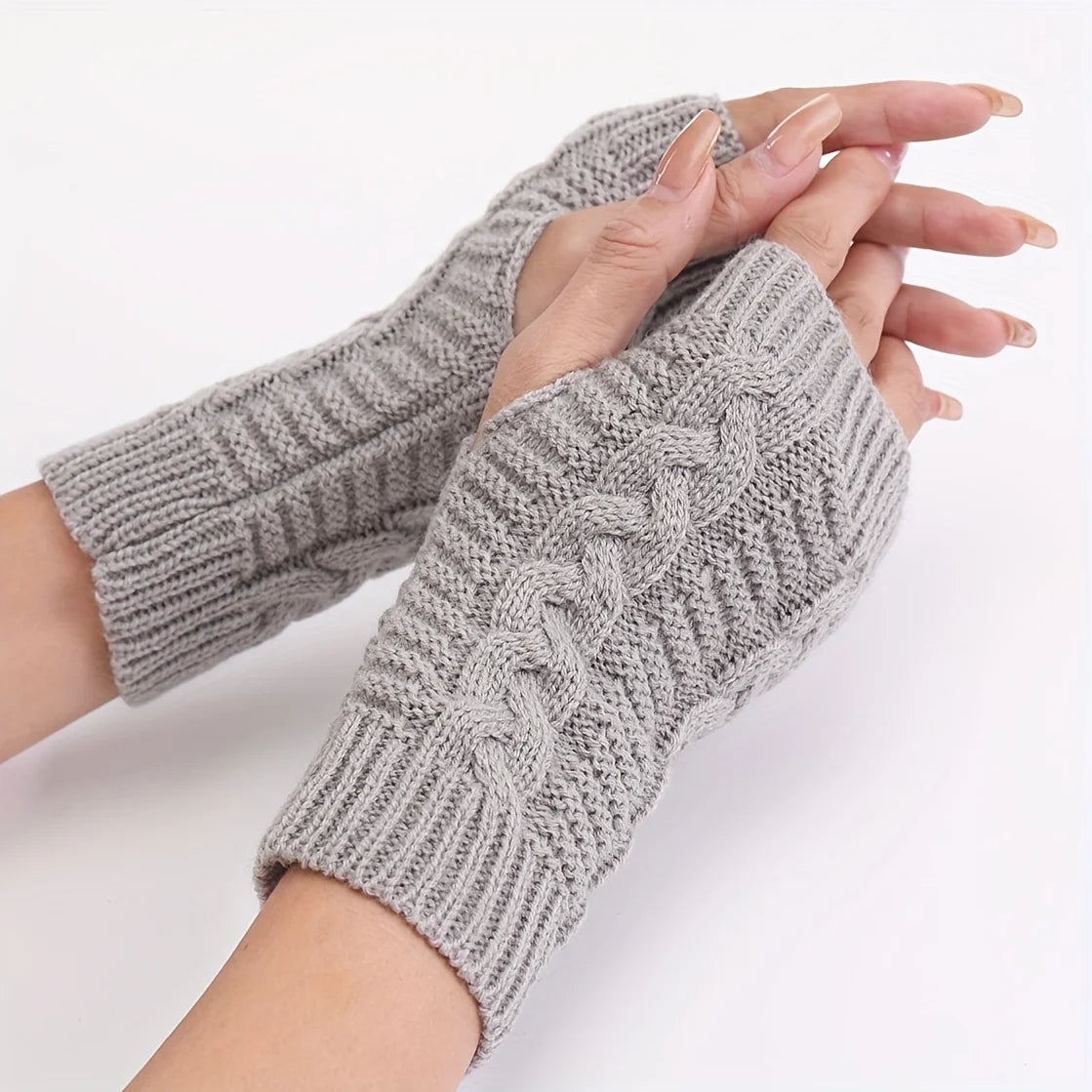 Women’s Knit Fingerless Gloves with Fleece Lining