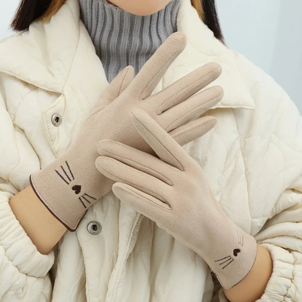 Women’s Cat Embroidery Touchscreen Winter Gloves