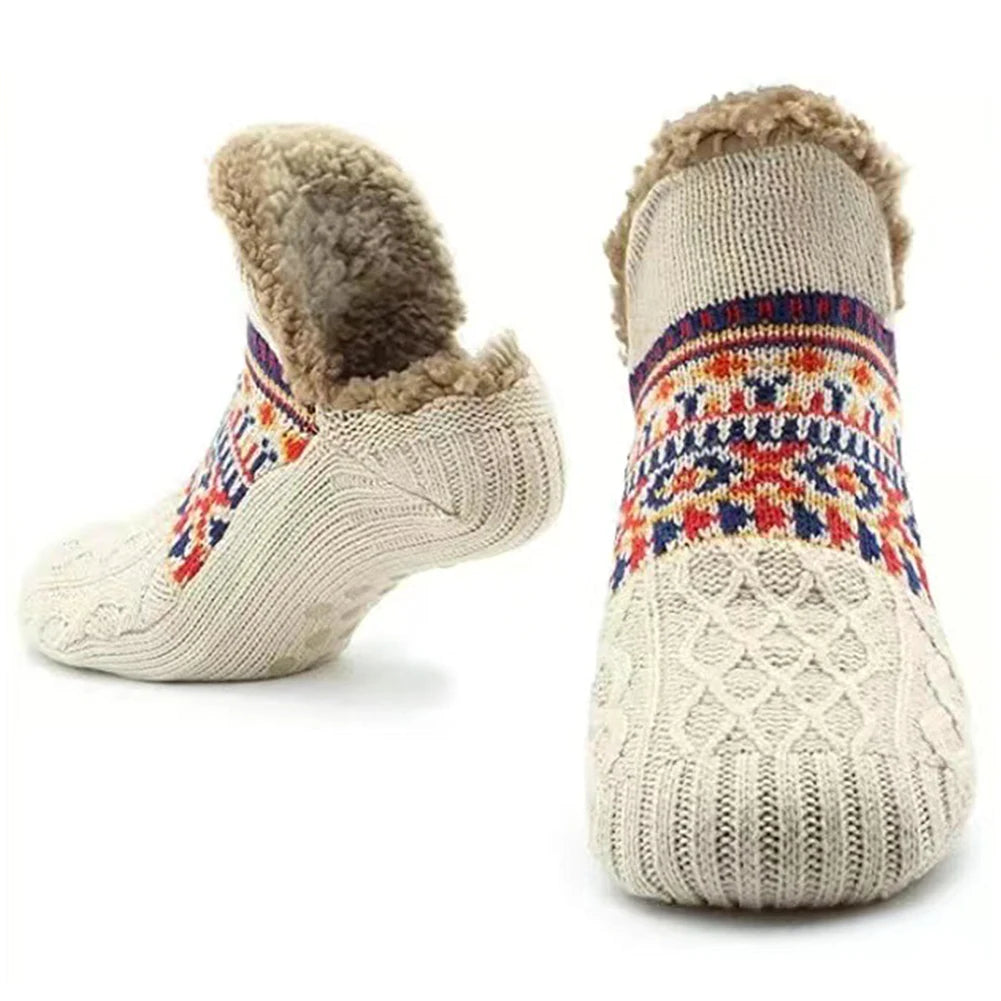 Knitted Slipper Socks with Warm Fleece Lining