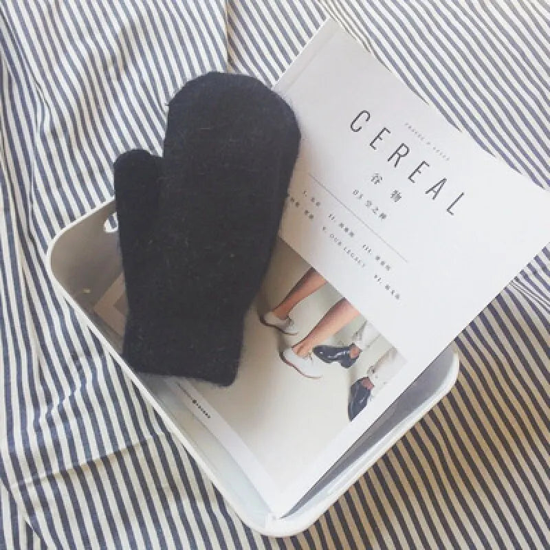 Cashmere-Feel Knit Mittens for Women