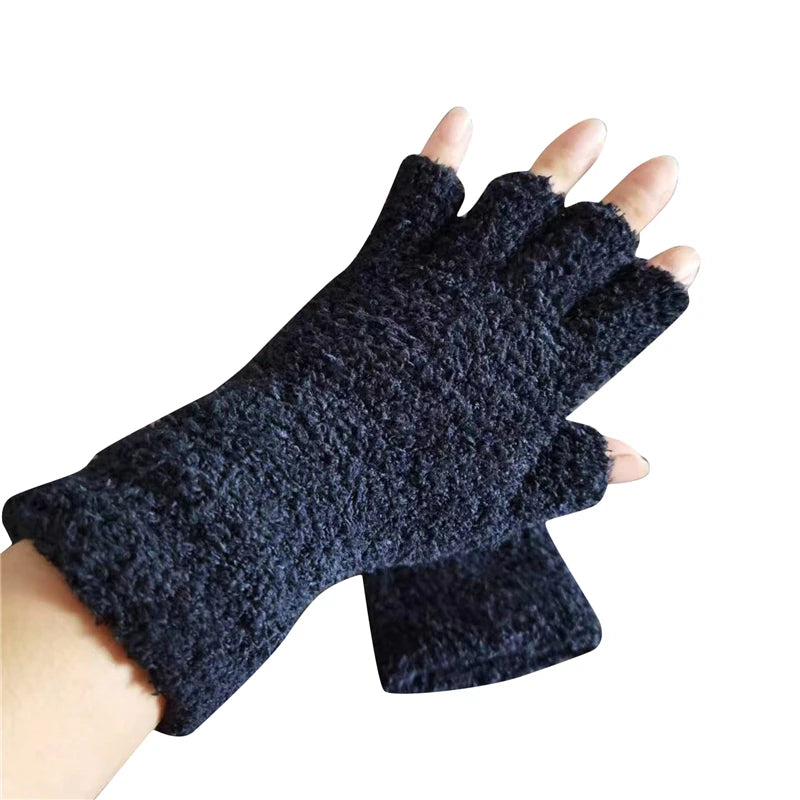 Knit Half-Finger Gloves with Fleece Lining