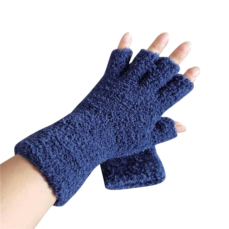 Knit Half-Finger Gloves with Fleece Lining