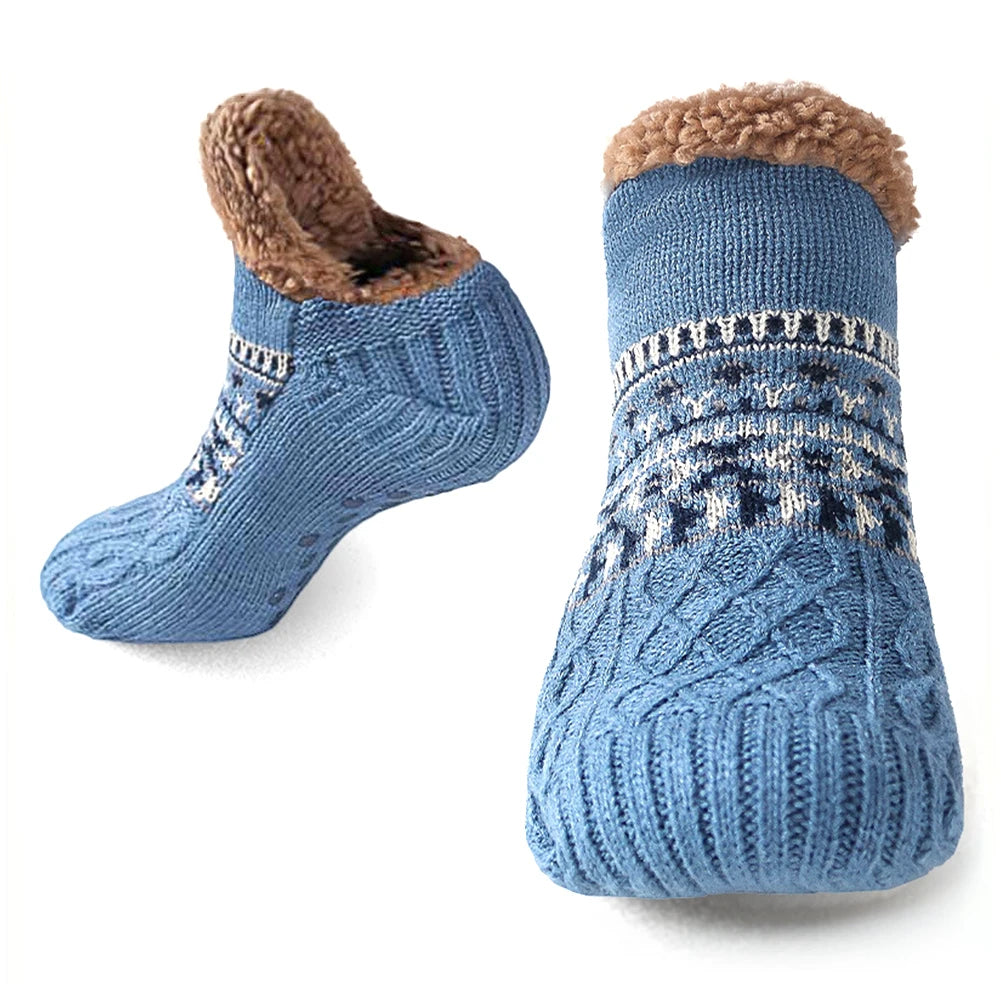 Knitted Slipper Socks with Warm Fleece Lining