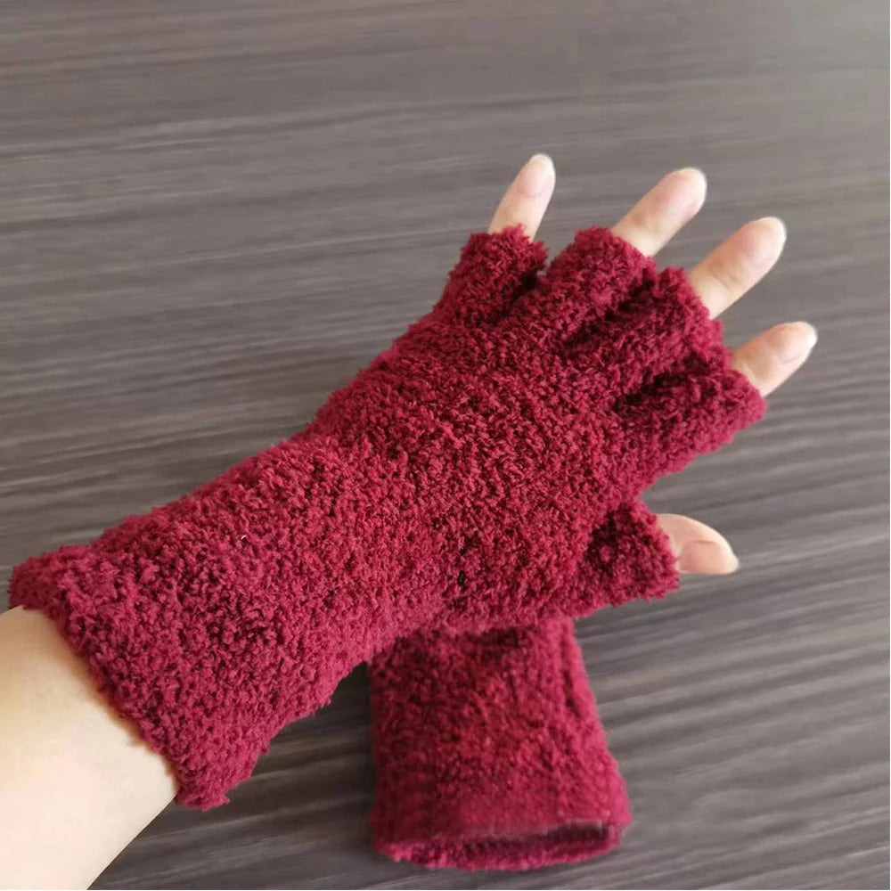 Knit Half-Finger Gloves with Fleece Lining