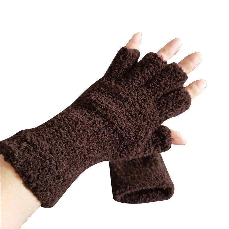 Knit Half-Finger Gloves with Fleece Lining