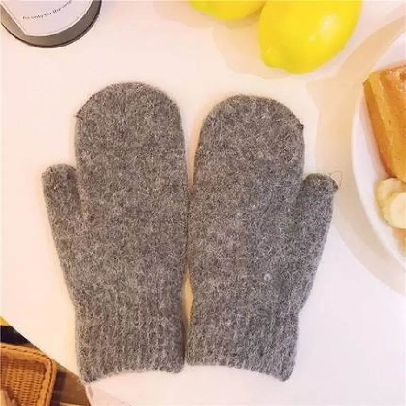 Cashmere-Feel Knit Mittens for Women