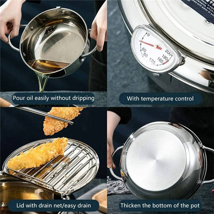 Japanese Deep Frying Pot with Thermometer & Drain Rack