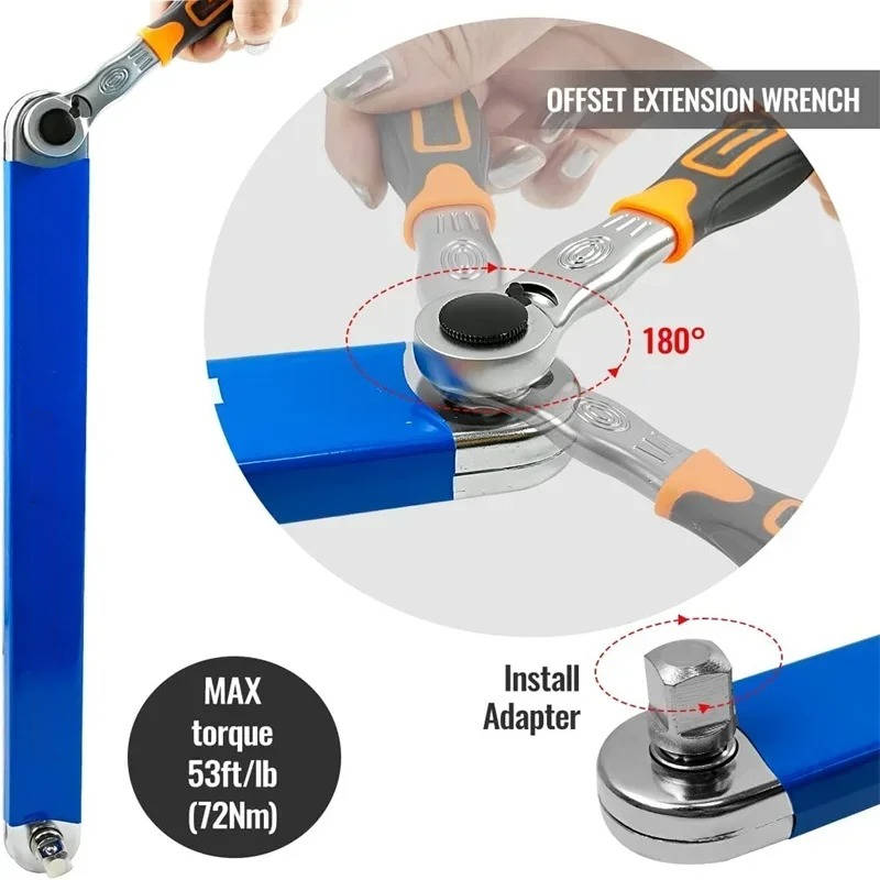 Chain-Drive Extension Wrench with 3 Adapters