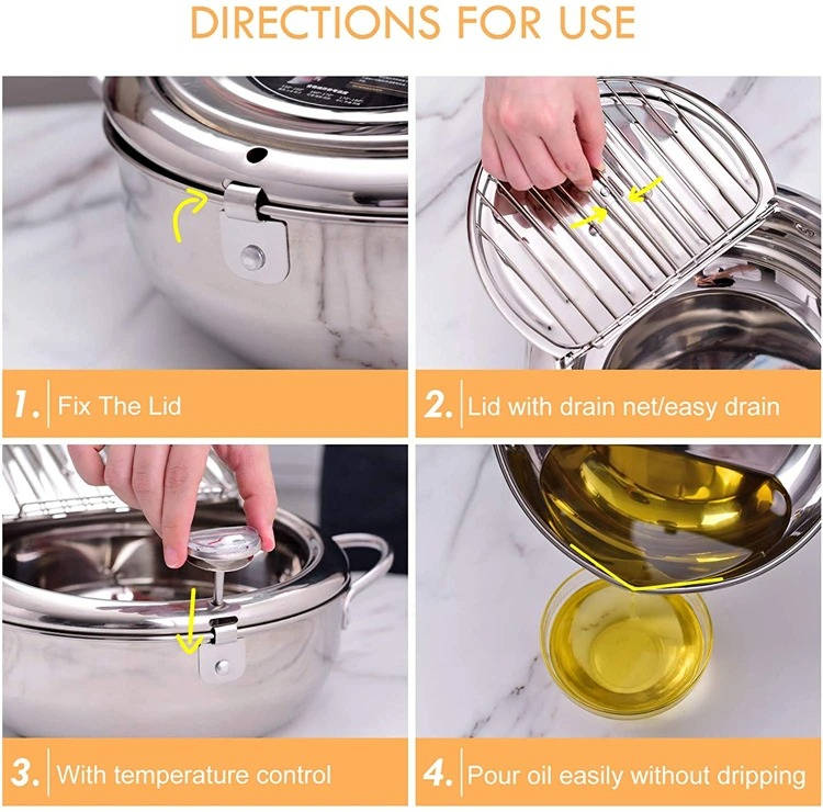 Japanese Deep Frying Pot with Thermometer & Drain Rack