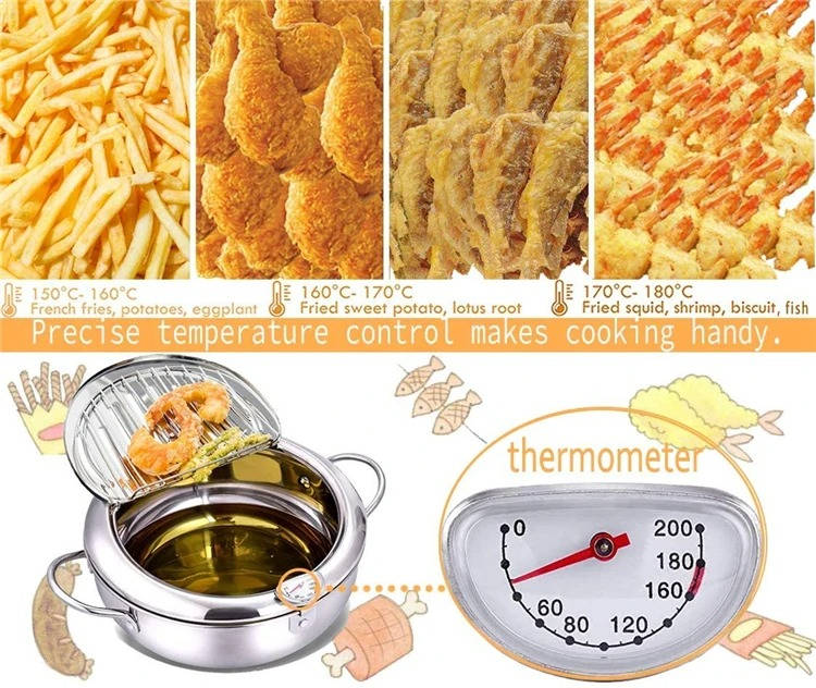 Japanese Deep Frying Pot with Thermometer & Drain Rack