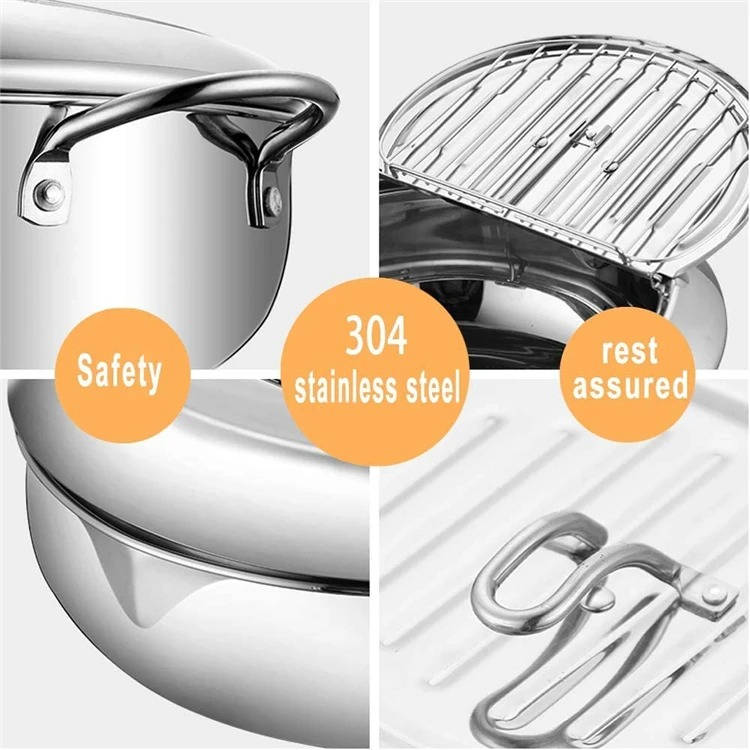 Japanese Deep Frying Pot with Thermometer & Drain Rack