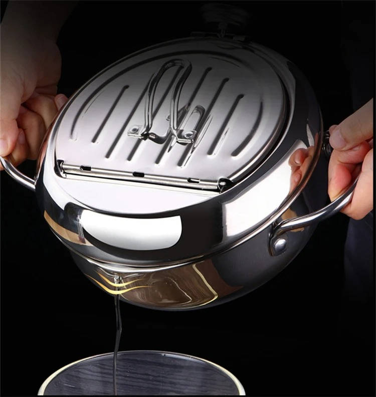 Japanese Deep Frying Pot with Thermometer & Drain Rack