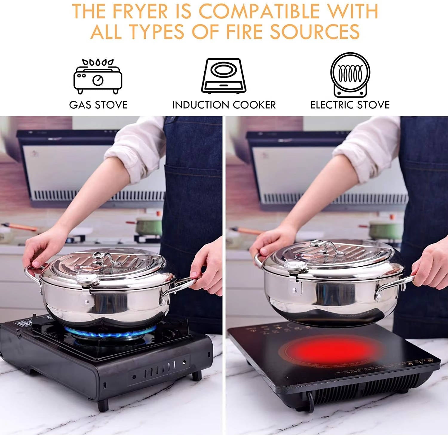 Japanese Deep Frying Pot with Thermometer & Drain Rack