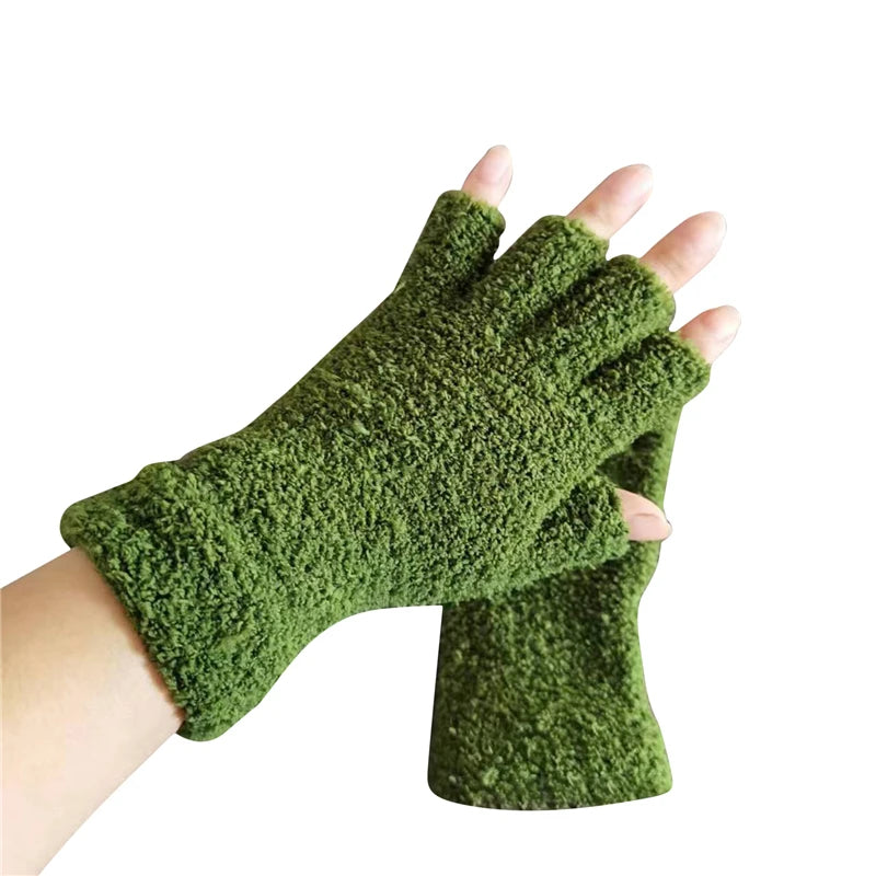 Knit Half-Finger Gloves with Fleece Lining