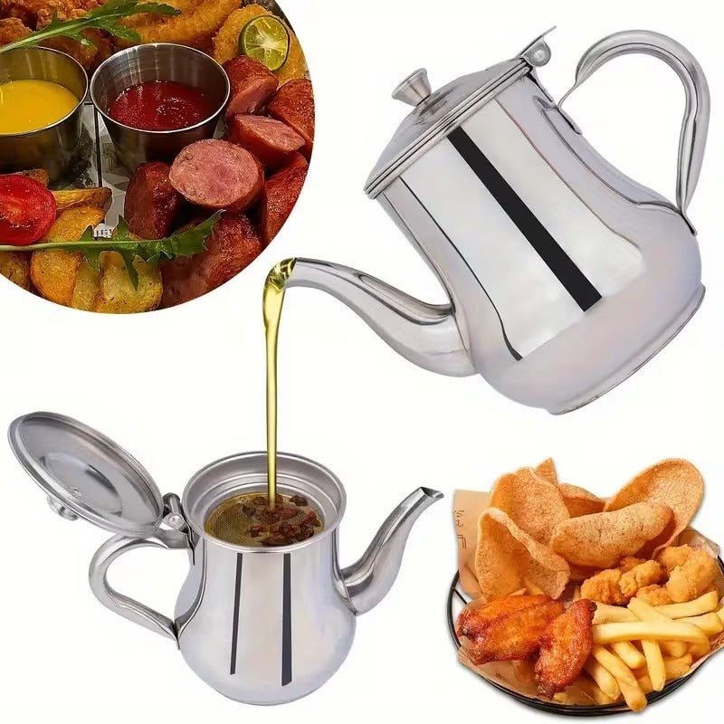 Stainless Steel Bacon Grease Container with Strainer