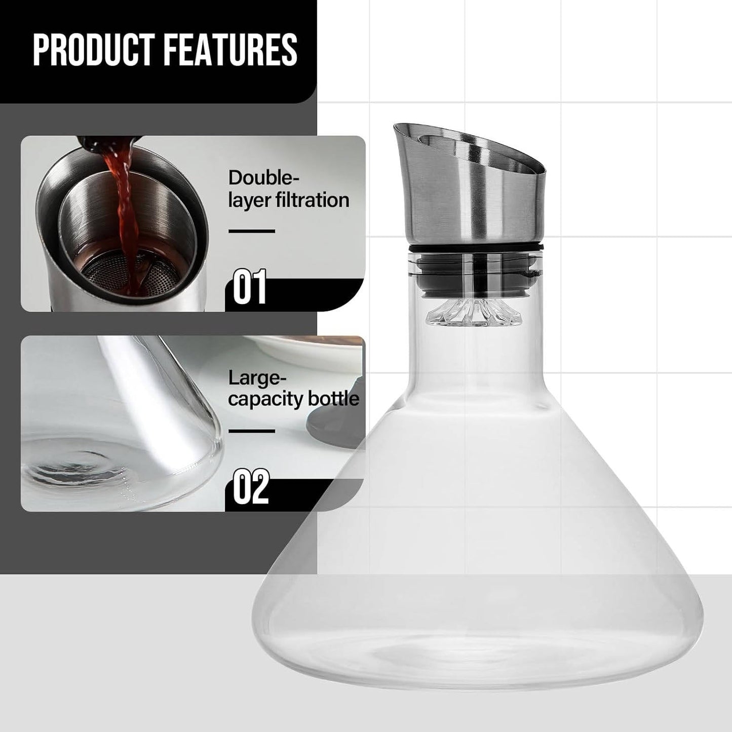 Crystal Glass Wine Decanter and Aerator Carafe