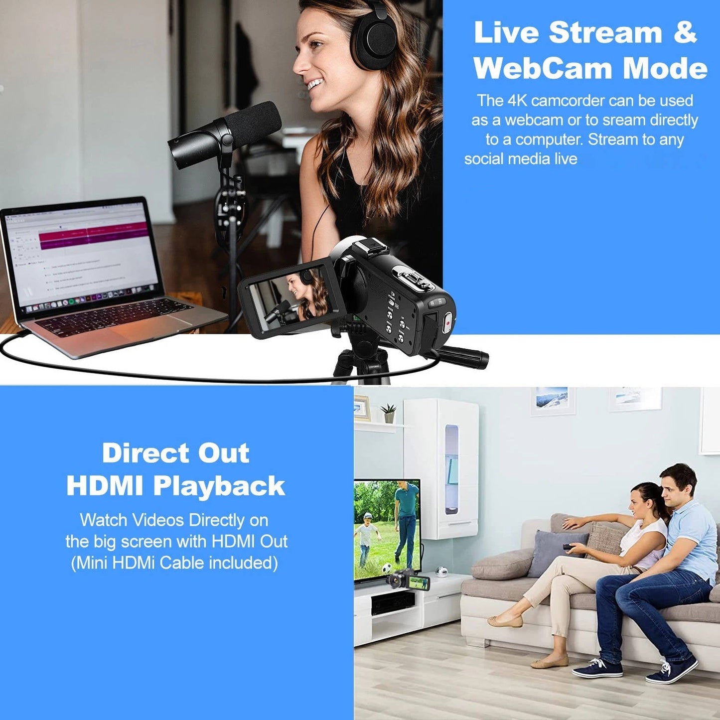 4K Vlogging Camera with WiFi, Stabilizer & 48MP