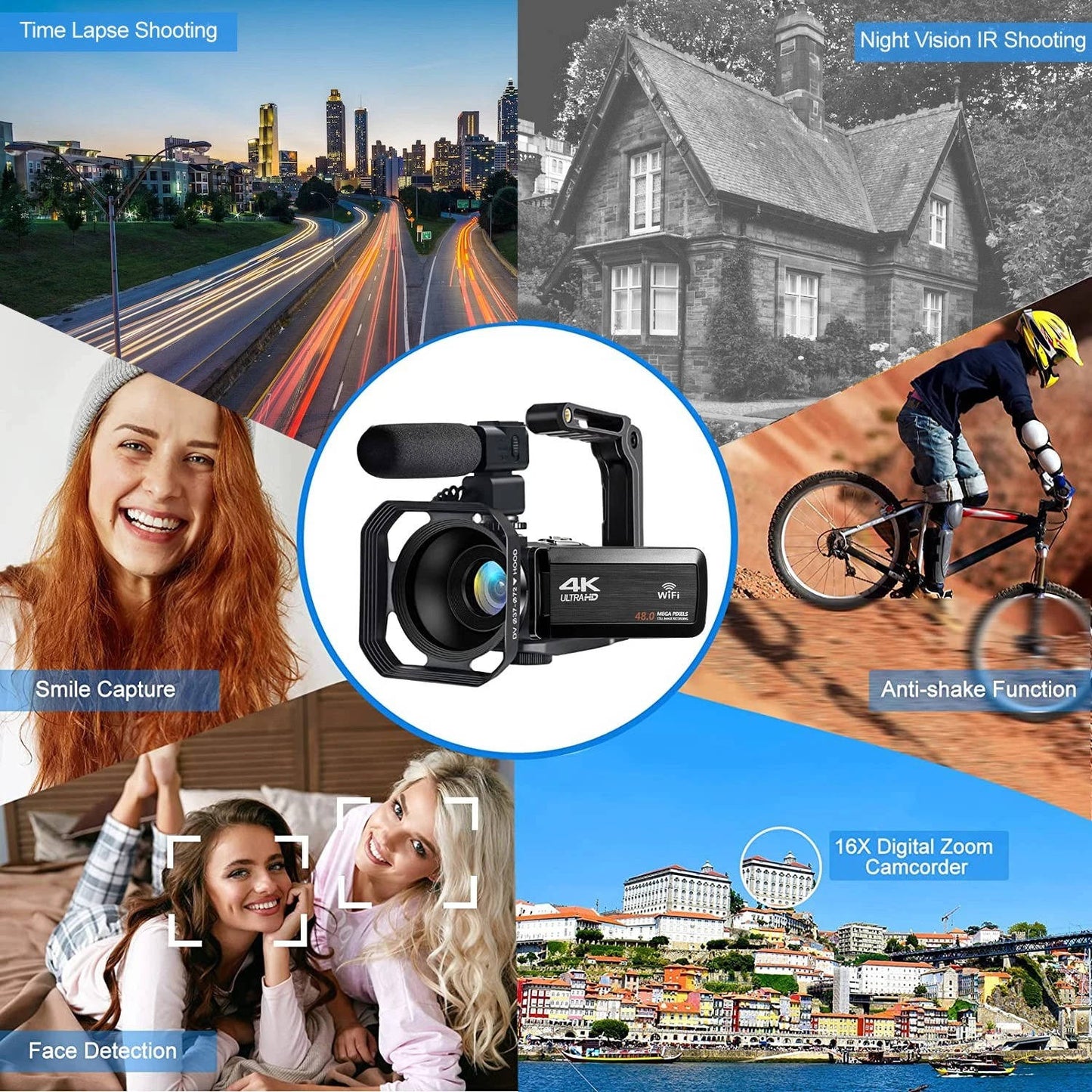 4K Vlogging Camera with WiFi, Stabilizer & 48MP