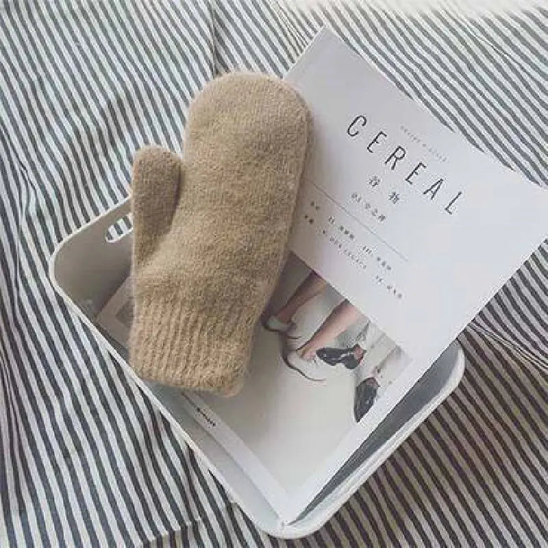 Cashmere-Feel Knit Mittens for Women