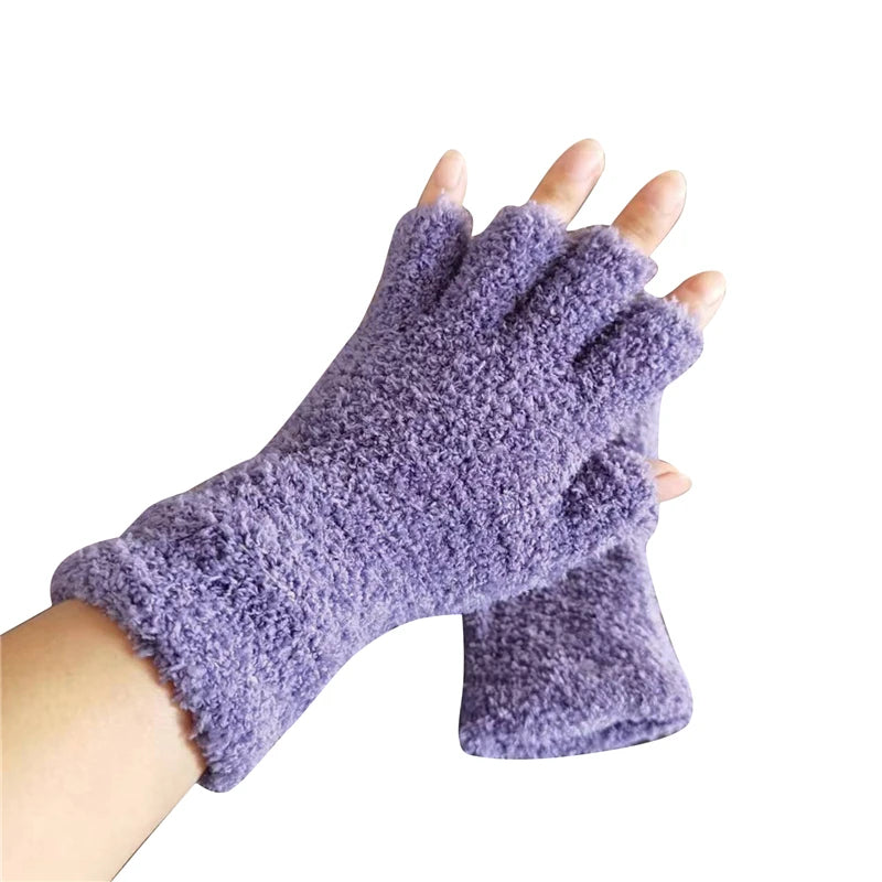 Knit Half-Finger Gloves with Fleece Lining
