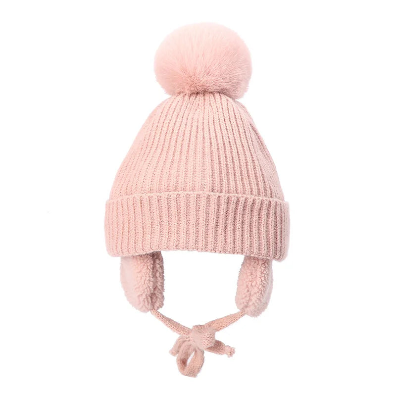 Kids Knit Beanie with Earflaps & Pompom