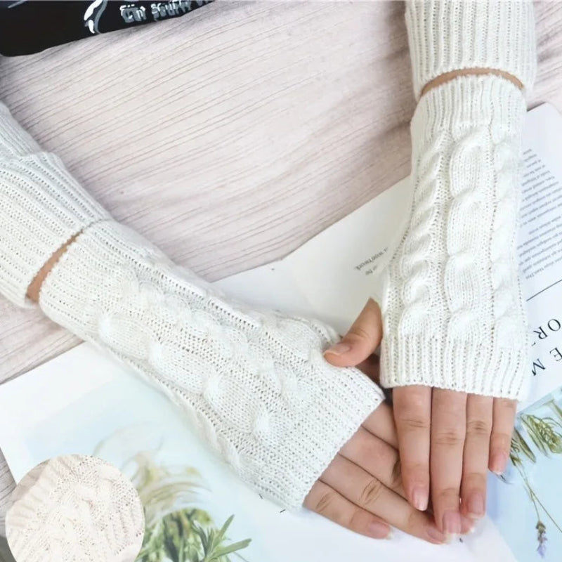 Women’s Knit Fingerless Gloves with Fleece Lining