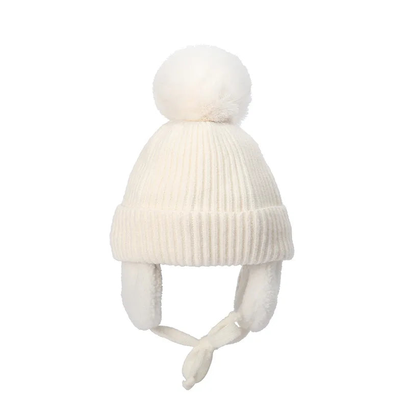Kids Knit Beanie with Earflaps & Pompom
