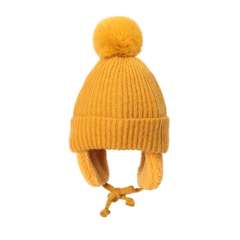 Kids Knit Beanie with Earflaps & Pompom